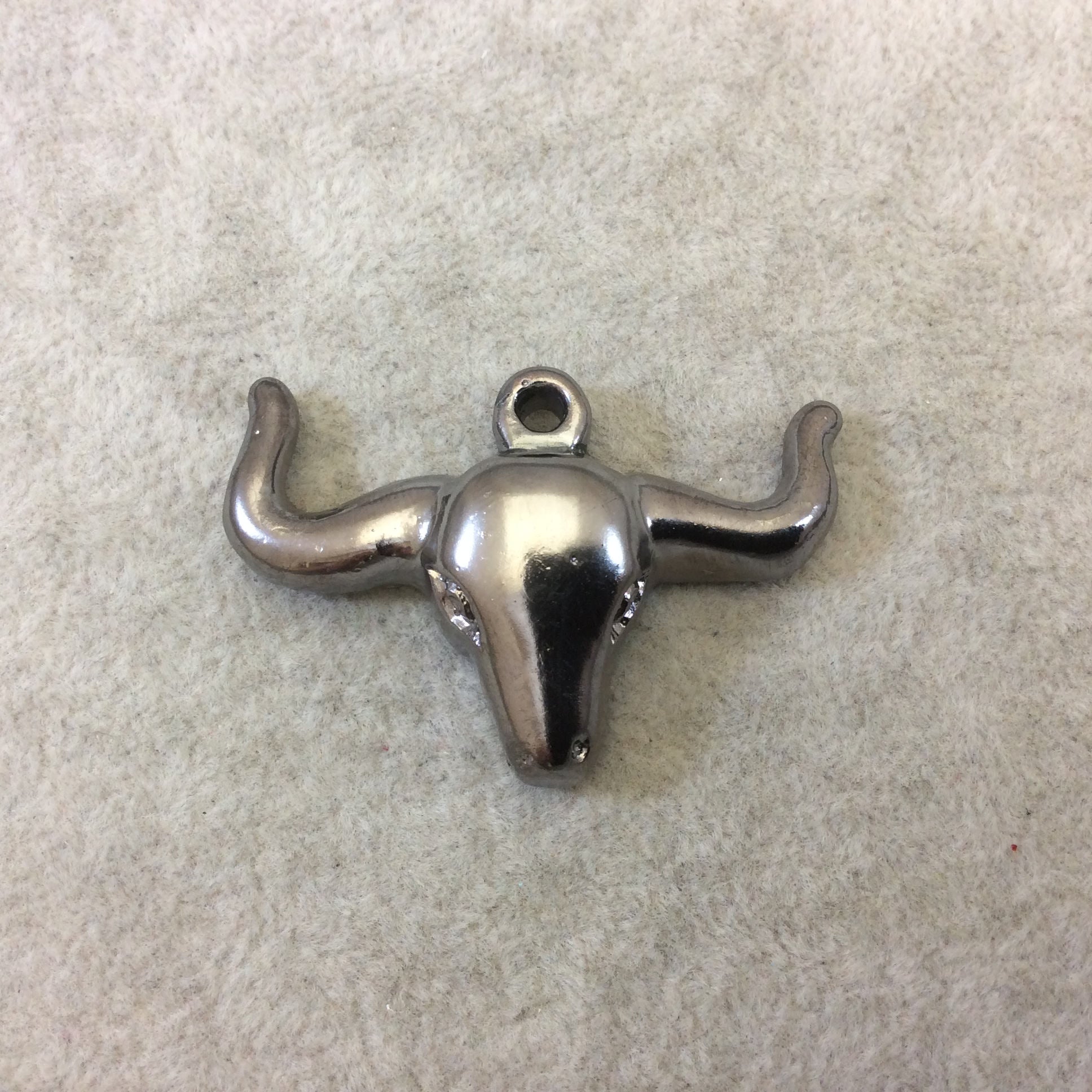 2" Gunmetal Electroplated White Acrylic Bull/Steer Skull Shaped Focal Pendants - Measuring 50mm x 32mm Approximately