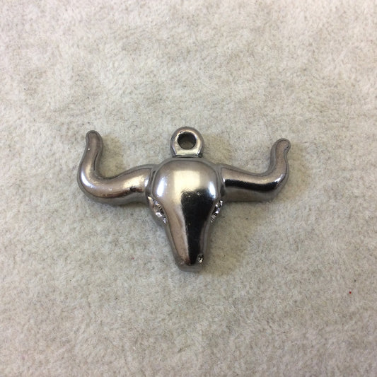 2" Gunmetal Electroplated White Acrylic Bull/Steer Skull Shaped Focal Pendants - Measuring 50mm x 32mm Approximately