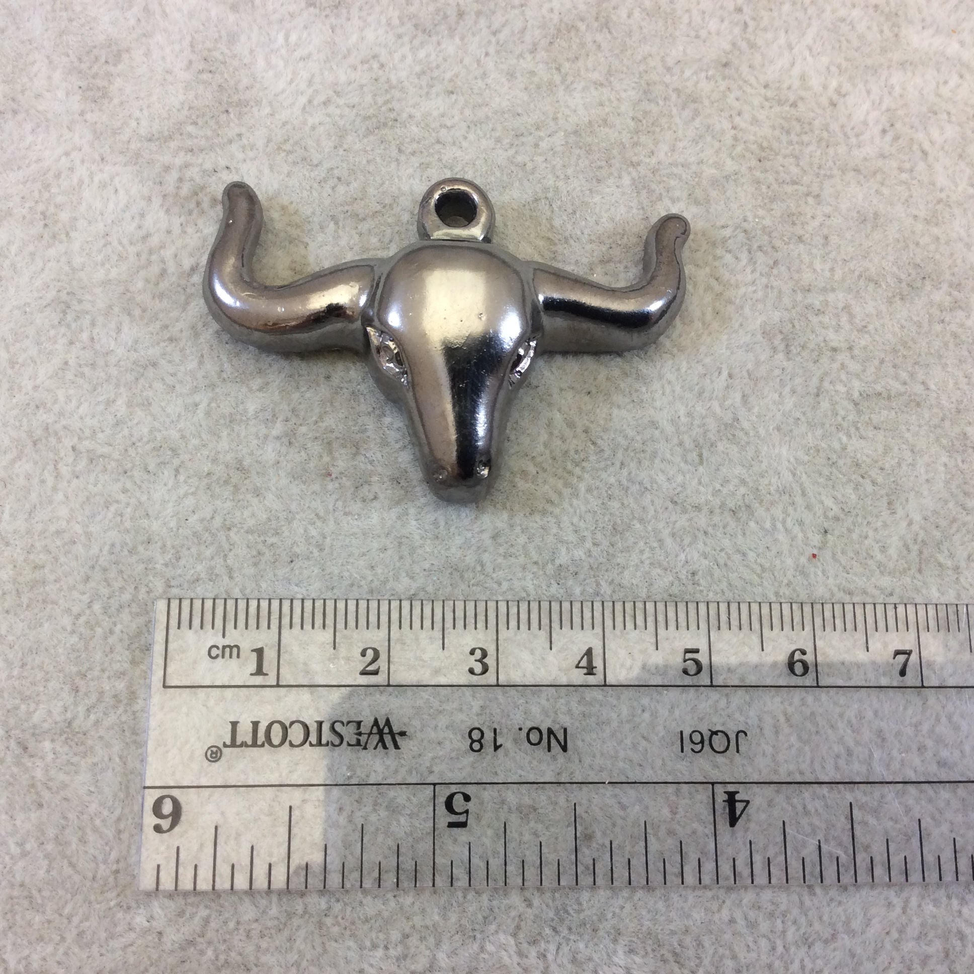 2" Gunmetal Electroplated White Acrylic Bull/Steer Skull Shaped Focal Pendants - Measuring 50mm x 32mm Approximately