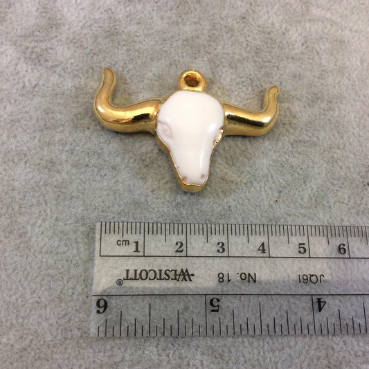 Large Gold Electroplated White Acrylic Bull/Steer Skull Shaped Focal Pendants - Measuring 50mm x 32mm Approximately