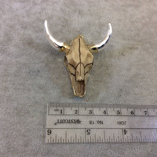2" Gold/Silver Electroplated Open Face Steer Skull Resin Pendant with Attached Bail - Measuring 48mm x 50mm, Approx. - Sold Individually