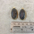 Labradorite Bezel | Natural Gemstone | One Pair of OOAK Gold Plated Faceted Flashy Oval Shaped "P7" Pendants - Measure  ~ 15mm x 30mm