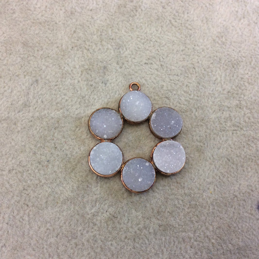 Gray Druzy Agate Bezel | 32mm Copper Finish Gray Druzy Agate 6 Petal 10mm  Flower Shaped Plated Copper Pendant - Sold Individually, Random