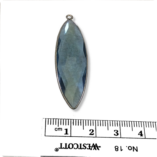 Gunmetal Plated Faceted Smoky Blue Hydro (Lab Created) Quartz Marquise Shaped Bezel Pendant - Measuring 14mm x 50mm - Sold Individually