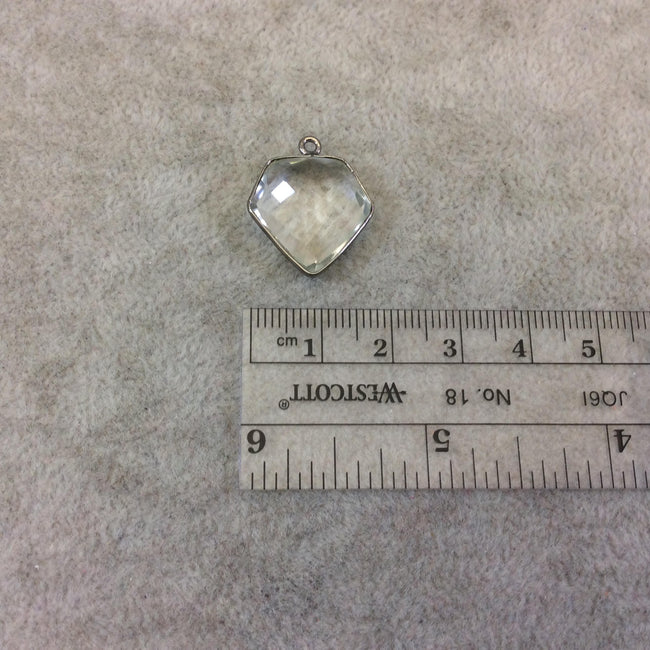 Gunmetal Plated Faceted Clear Hydro (Lab Created) Quartz Shield Shaped Bezel Pendant - Measuring 18mm x 18mm - Sold Individually