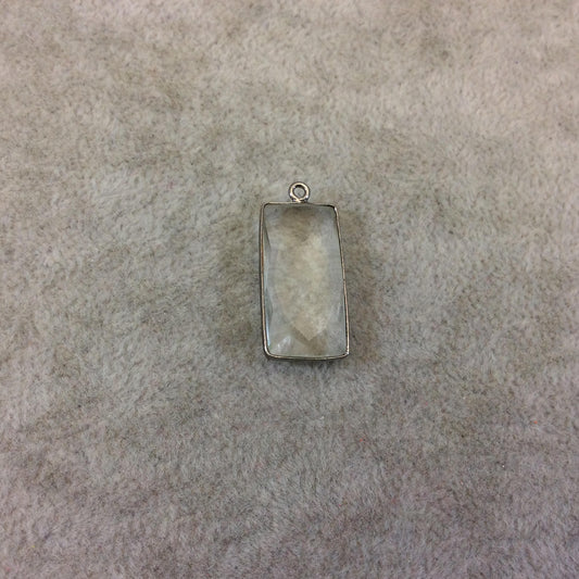 Gunmetal Plated Faceted Clear Hydro (Lab Created) Quartz Rectangle Shaped Bezel Pendant - Measuring 12mm x 25mm - Sold Individually