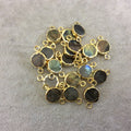 Single Gold Electroplated Iridescent Labradorite Horizontal Smooth Round/Coin Shaped Connector - Two Sizes Available! Randomly Selected