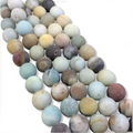 12mm Natural Matte Finish Mixed Amazonite Round/Ball Shaped Beads with 2mm Holes - 7.5" Strand (Approx. 16 Beads) - LARGE HOLE BEADS