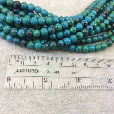 6mm Dyed Blue-Green Chrysocolla Smooth Glossy Round/Ball Shaped Beads with 1.5mm Holes - 7.5" Strand (Approx. 34 Beads) - LARGE HOLE BEADS