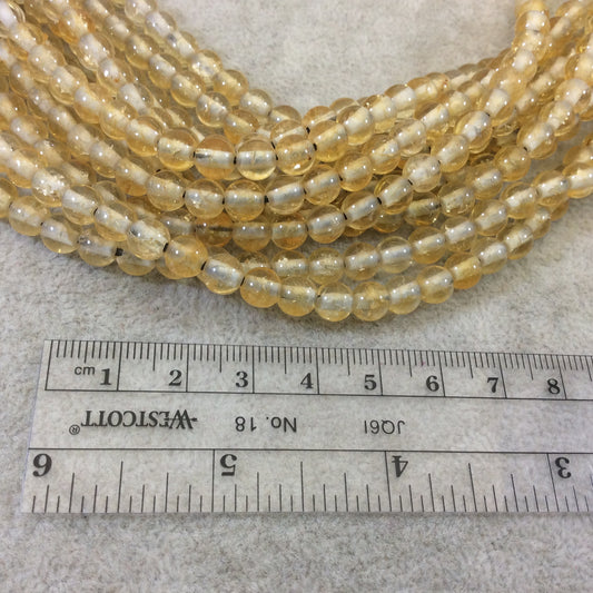 6mm Natural Yellow Citrine Smooth Glossy Round/Ball Shaped Beads With 2mm Holes - 7.5" Strand (Approx. 32 Beads) - LARGE HOLE BEADS