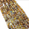 6mm Natural Mixed Yellow/Brown Agate Faceted Glossy Round/Ball Shape Beads W 1.5mm Holes - 7.5" Strand (Approx. 32 Beads) - LARGE HOLE BEADS