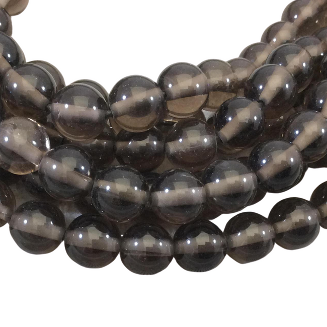 10mm Natural Smoky Gray Quartz Smooth Glossy Round/Ball Shaped Beads With 2mm Holes - 7.5" Strand (Approx. 12 Beads) - LARGE HOLE BEADS