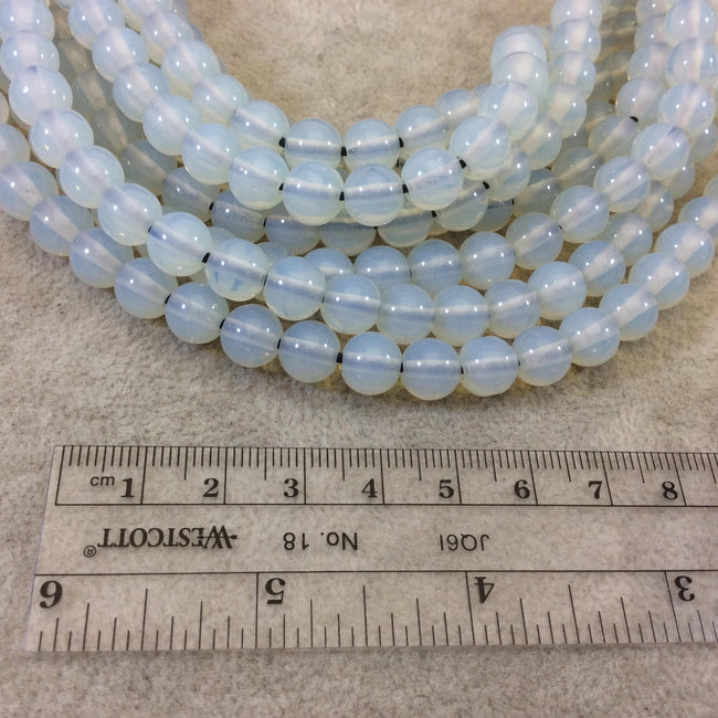 8mm Trans. LIGHT Milky Opalite Smooth Finish Round/Ball Shaped Beads with 1.5mm Holes - 7.75" Strand (Approx. 25 Beads) - LARGE HOLE Beads