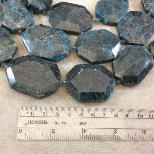 25-30mm x 35-40mm Faceted Green Apatite Flat Oval/Octagon Beads - 15" Strand (Approximately 9 Beads) - Natural Semi-Precious Gemstone