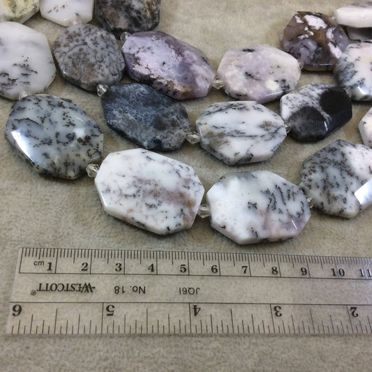 23-28mm x 34-37mm Faceted Dendritic Opal Flat Oval/Octagon Beads - 15" Strand (Approximately 10 Beads) - Natural Semi-Precious Gemstone