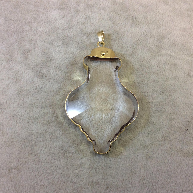 Transparent Crystal Bezel | Gold Electroplated Faceted Flat Back Glass Clear Bottle Shaped Pendant With Bail  ~ 40mm x 60mm