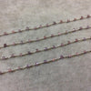 Silver Plated Copper Rosary Chain with Faceted 3-4mm Rondelle Shaped Mystic Coated Pink/Mauve Moonstone Beads - Sold Per Ft - CH144-SV