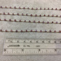 Silver Plated Copper Rosary Chain with Faceted 3-4mm Rondelle Shaped Mystic Coated Pink Red Garnet Beads - Sold Per Foot (CH150-SV)