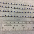 Silver Plated Copper Rosary Chain with Faceted 3-4mm Rondelle Shape Mystic Coated Blue/Gray Quartz Beads - Sold by the Foot (CH152-SV)