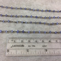 Gunmetal Plated Copper Rosary Chain with Faceted 3-4mm Rondelle Shape Mystic Coated Gray Blue Tanzanite Beads - Sold by the Foot (CH154-GM)