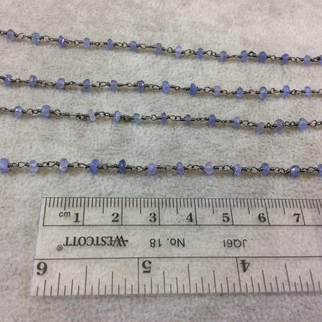 Gunmetal Plated Copper Rosary Chain with Faceted 3-4mm Rondelle Shape Mystic Coated Gray Blue Tanzanite Beads - Sold by the Foot (CH154-GM)