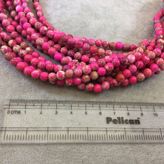 6mm Smooth Natural Pink/Tan Sea Sediment Jasper Round/Ball Shaped Beads - Sold by 15.5" Strands (Approx. 65 Beads) - Semi-Precious Gemstone
