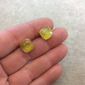 One Pair of Cadmium Yellow Synthetic Cat's Eye Square Shaped Gold Plated Stud Earrings with NO ATTACHED Jump Rings - Measuring 10mm x 10mm