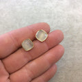 One Pair of Light Gray Synthetic Cat's Eye Square Shaped Gold Plated Stud Earrings with NO ATTACHED Jump Rings - Measuring 10mm x 10mm