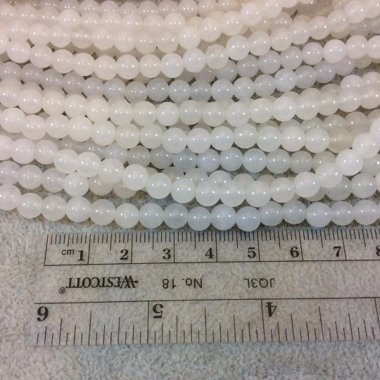 6mm Smooth White Jade Round/Ball Shaped Beads with 1mm Holes - 15.5" Strand (Approx. 47 Beads) - Natural Semi-Precious Gemstone