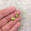 One Pair of Lime Green Synthetic Cat's Eye Triangle Shaped Gold Plated Stud Earrings with NO ATTACHED Jump Rings - Measuring 10mm x 10mm
