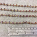 Gold Plated Copper Rosary Chain with Faceted 4mm x 6mm Rondelle Shape Peach/Mauve Peach Moonstone Beads - Sold Per Ft - (CH333-GD)