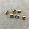 One Pair of Gold/Gray Smoky Quartz Square Shaped Gold Plated Stud Earrings with NO ATTACHED Jump Rings - ~ 8mm x 8mm - Natural Gemstone!