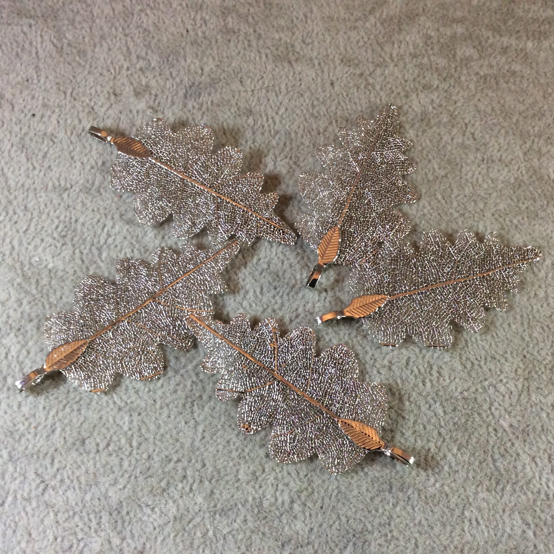 Large Bright Silver Finish Electroplated Copper Scalloped Leaf Pendant with Attached Bail - Measuring Approx. 50mm Long - Sold Individually