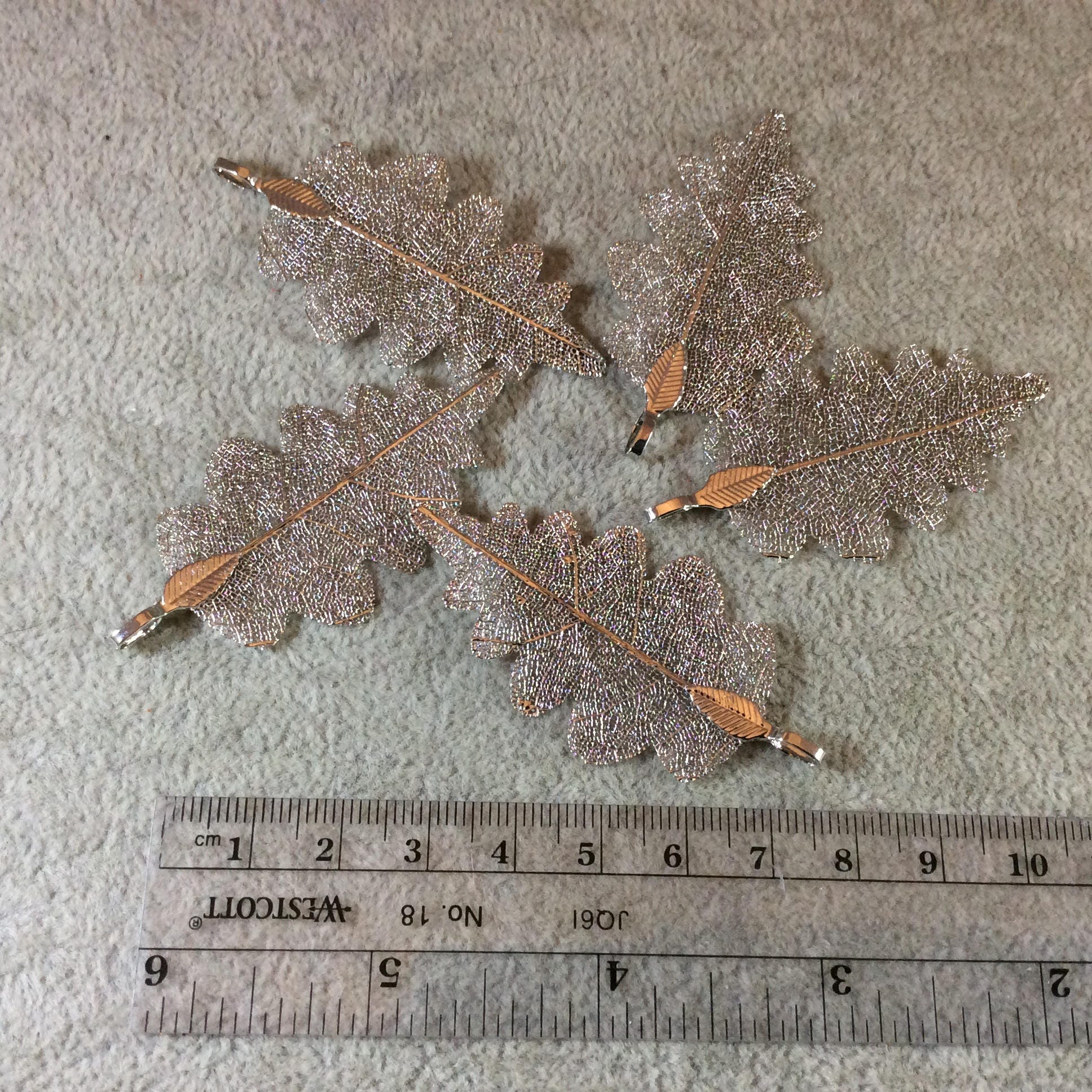 Large Bright Silver Finish Electroplated Copper Scalloped Leaf Pendant with Attached Bail - Measuring Approx. 50mm Long - Sold Individually