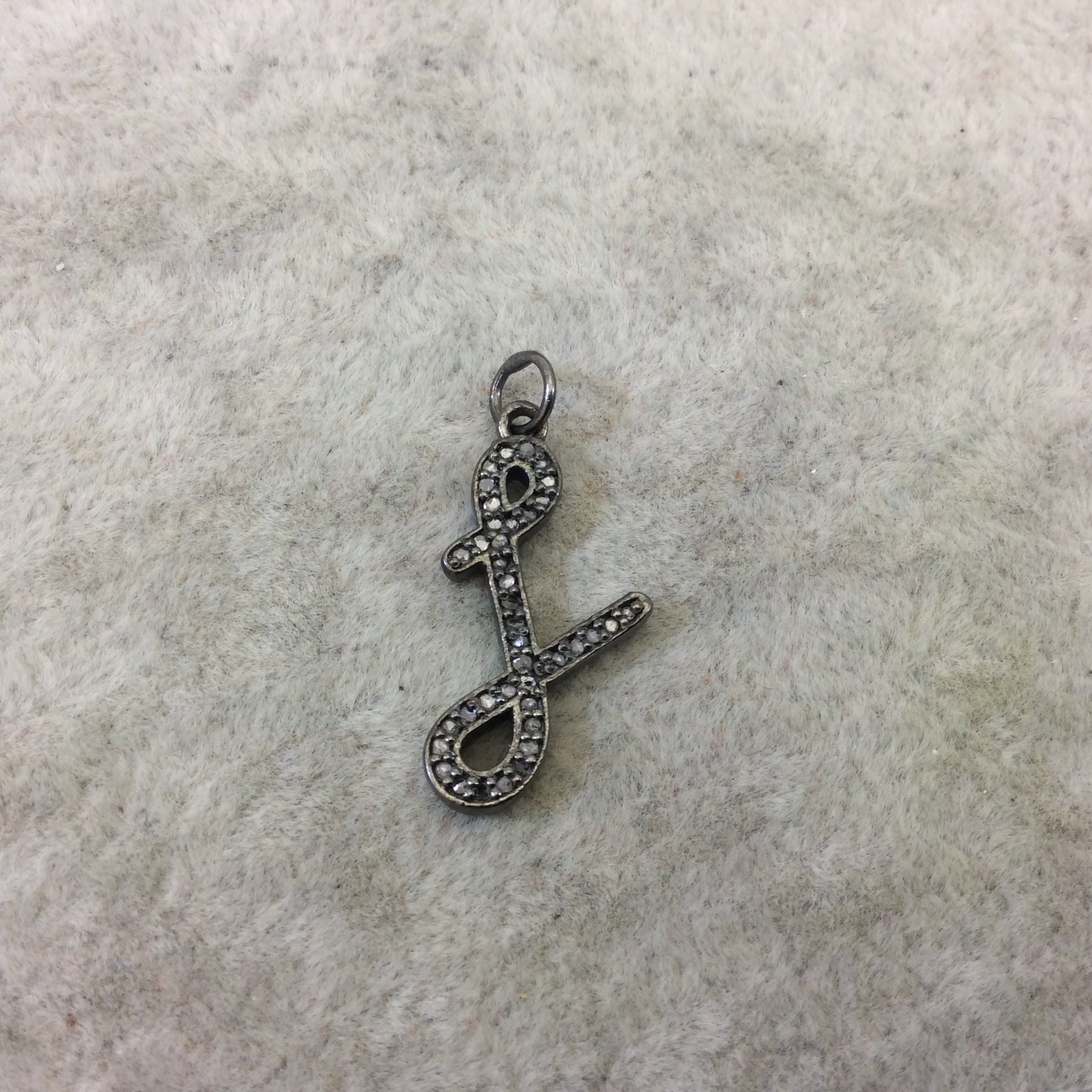 Genuine Pave Diamond Encrusted Gunmetal Plated Sterling Silver SCRIPT Alphabet Letter "L" - ~ 14mm x 20mm, Carat Weight Varies By Letter