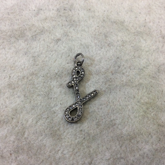 Genuine Pave Diamond Encrusted Gunmetal Plated Sterling Silver SCRIPT Alphabet Letter "L" - ~ 14mm x 20mm, Carat Weight Varies By Letter