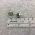 One Pair of Seafoam Green Synthetic Cat's Eye Round Shaped Gold Plated Stud Earrings with NO ATTACHED Jump Rings - Measuring 10mm x 10mm