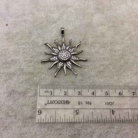 Large Gunmetal Plated CZ Cubic Zirconia Inlaid Sunburst Shaped Copper Pendant - Measures 37mm x 37mm  - Four Colors Available, See Related!