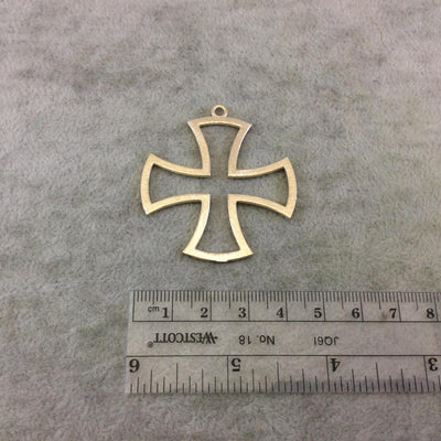 45mm x 45mm Large Sized Gold Plated Copper Open Maltese Cross Symbol Shaped Pendant Components - Sold in Packs of 10 Pieces (195-GD)