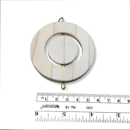 2.5" White/Ivory Round/Coin Shaped Natural Ox Bone Spinner Pendant with Gold Plated Beads/Suspension Rings - Measuring 65mm x 65mm - (TR)