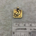 15mm x 15mm Oxidized Gold Plated Rustic Cast Standing Bird Icon Copper Square Shaped Pendant with Attached Ring  - Sold Individually! (K-2)