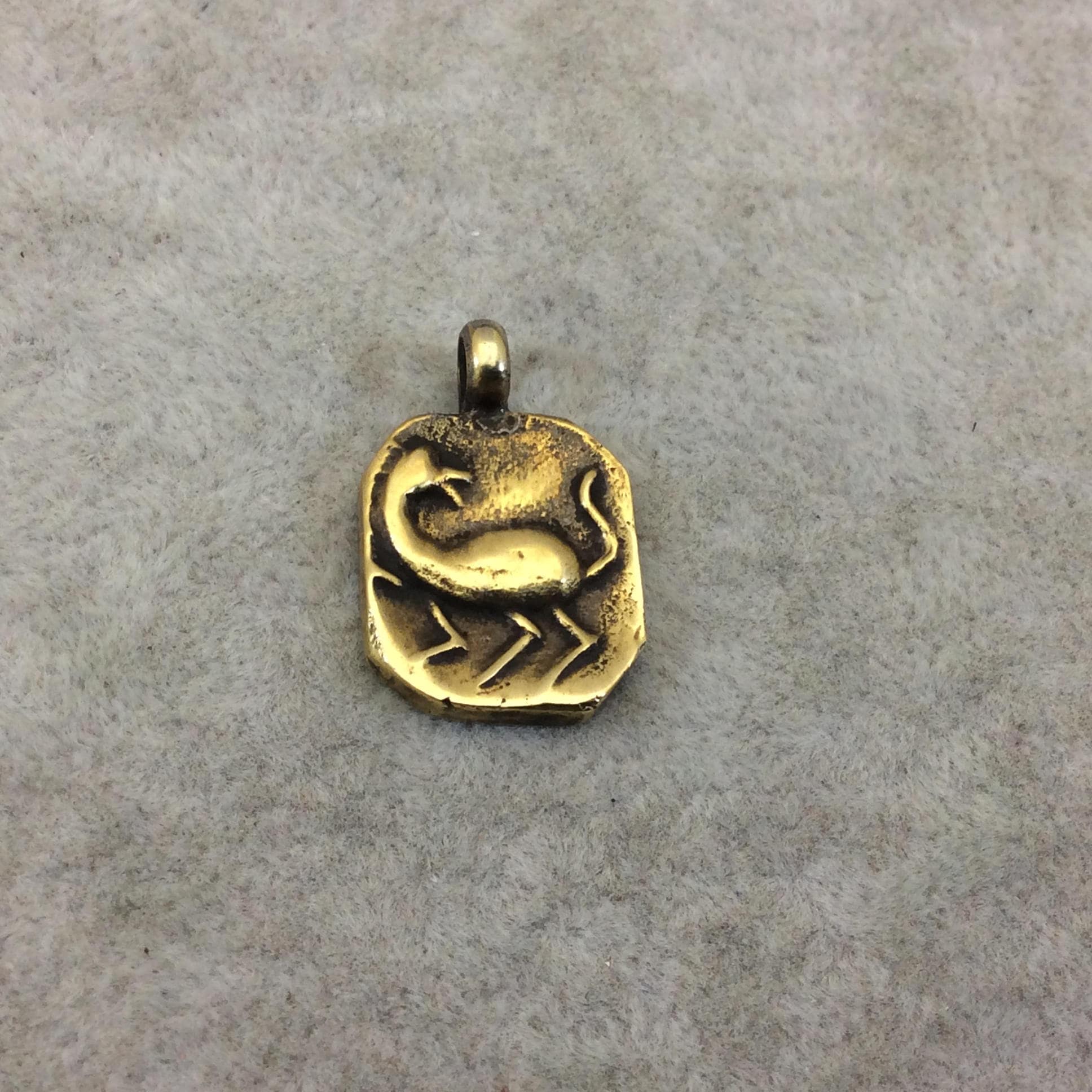 16mm x 18mm Oxidized Gold Plated Rustic Cast Odd Duck-Cat Icon Copper Oval Shaped Pendant w/ Attached Ring  - Sold Individually (K-15)