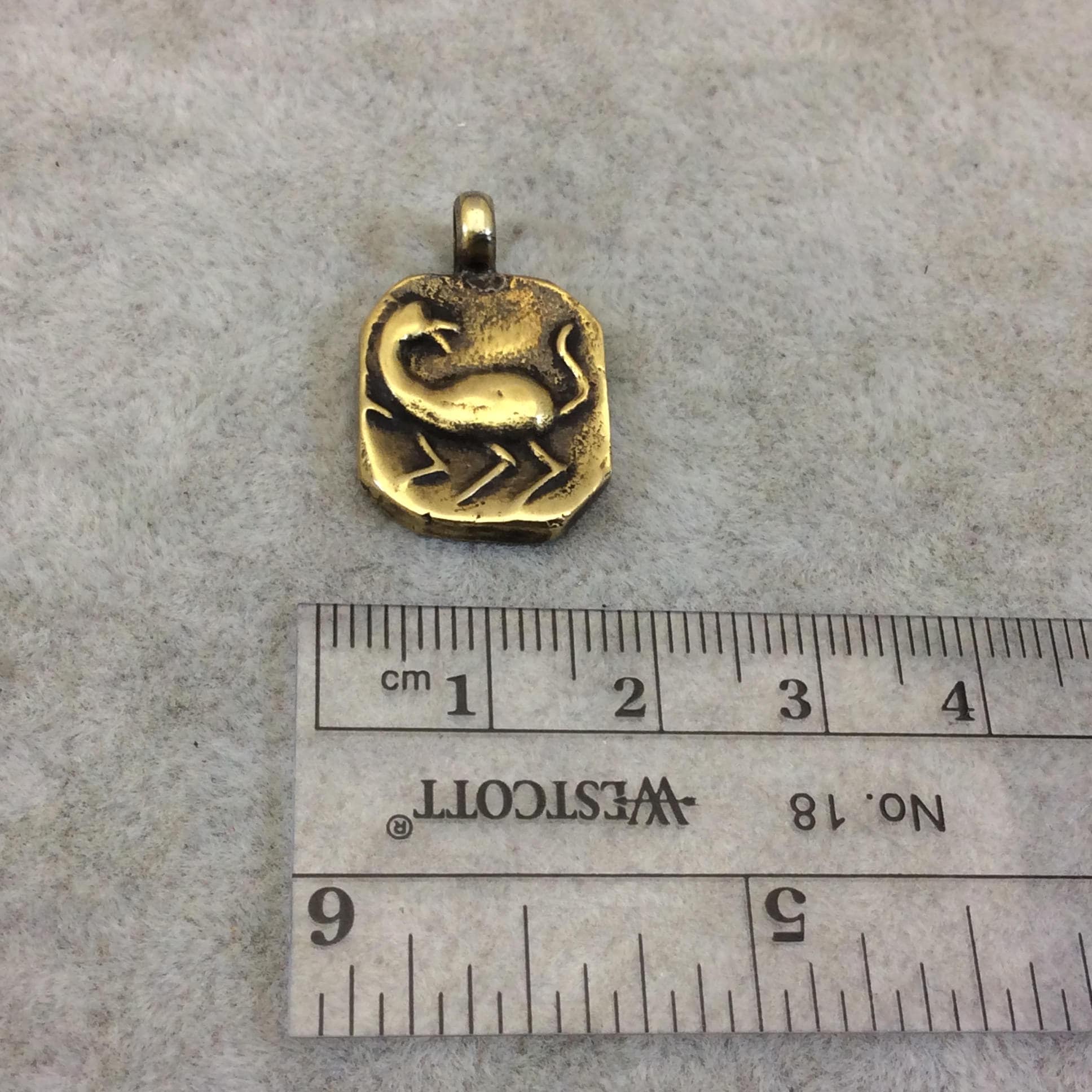 16mm x 18mm Oxidized Gold Plated Rustic Cast Odd Duck-Cat Icon Copper Oval Shaped Pendant w/ Attached Ring  - Sold Individually (K-15)