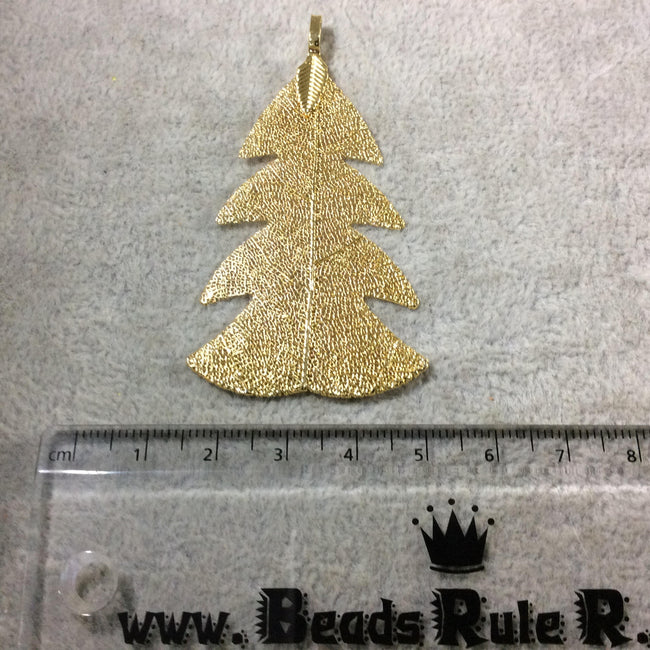 Large Bright Gold Finish Electroplated Copper Tree Shape Leaf Pendant with Attached Bail - Measuring Approx. 55mm Long - Sold Individually