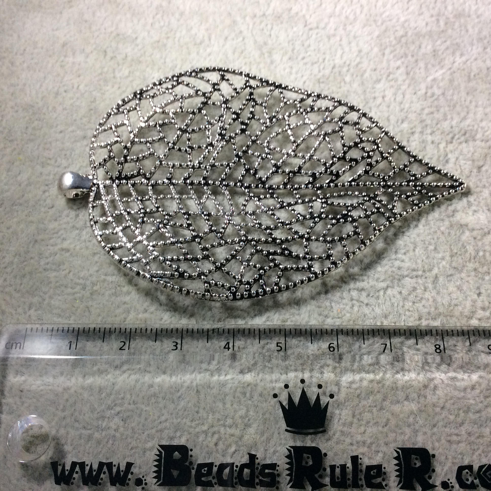 Oxidized Silver Plated Leaf Shaped Inlaid Plated Copper Base Metal Focal Pendant - Measuring 55mm x 82mm  - Sold Individually