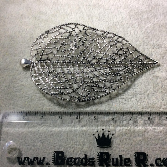 Oxidized Silver Plated Leaf Shaped Inlaid Plated Copper Base Metal Focal Pendant - Measuring 55mm x 82mm  - Sold Individually