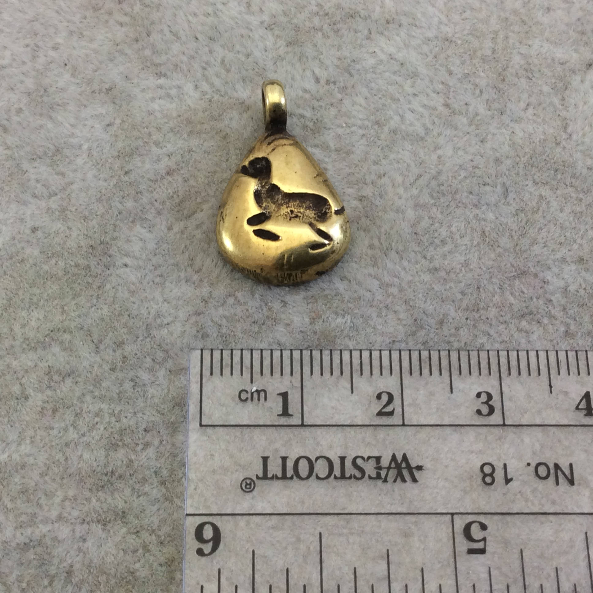 12mm x 15mm Oxidized Gold Plated Rustic Cast Rabbit Icon Copper Triangle Shaped Pendant w/ Attached Ring  - Sold Individually (K-32)