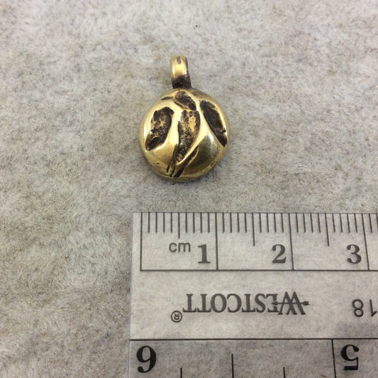 12mm x 12mm Oxidized Gold Plated Rustic Cast Hovering Bird Icon Copper Round Shaped Pendant w/ Attached Ring  - Sold Individually (K-33)