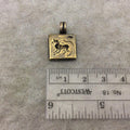 15mm x 15mm Oxidized Gold Plated Rustic Cast Wingless Griffin Icon Copper Square Shaped Pendant w/ Attached Ring  - Sold Individually (K-39)
