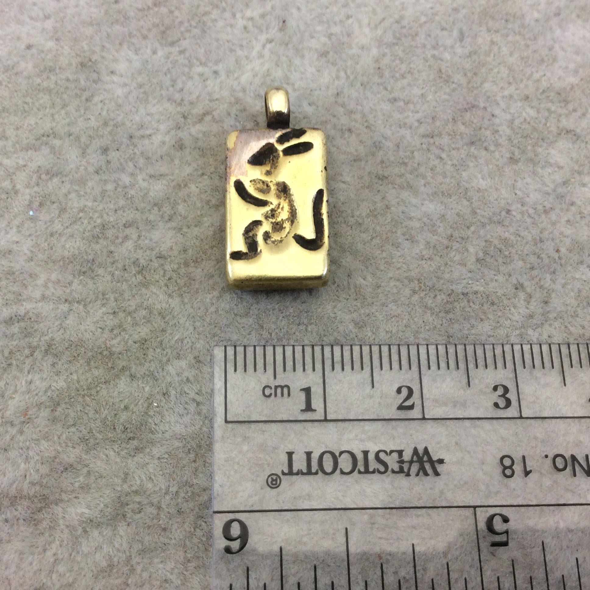 10mm x 17mm Oxidized Gold Plated Rustic Cast Kangaroo Icon Copper Rectangle Shaped Pendant w/ Attached Ring  - Sold Individually (K-40)